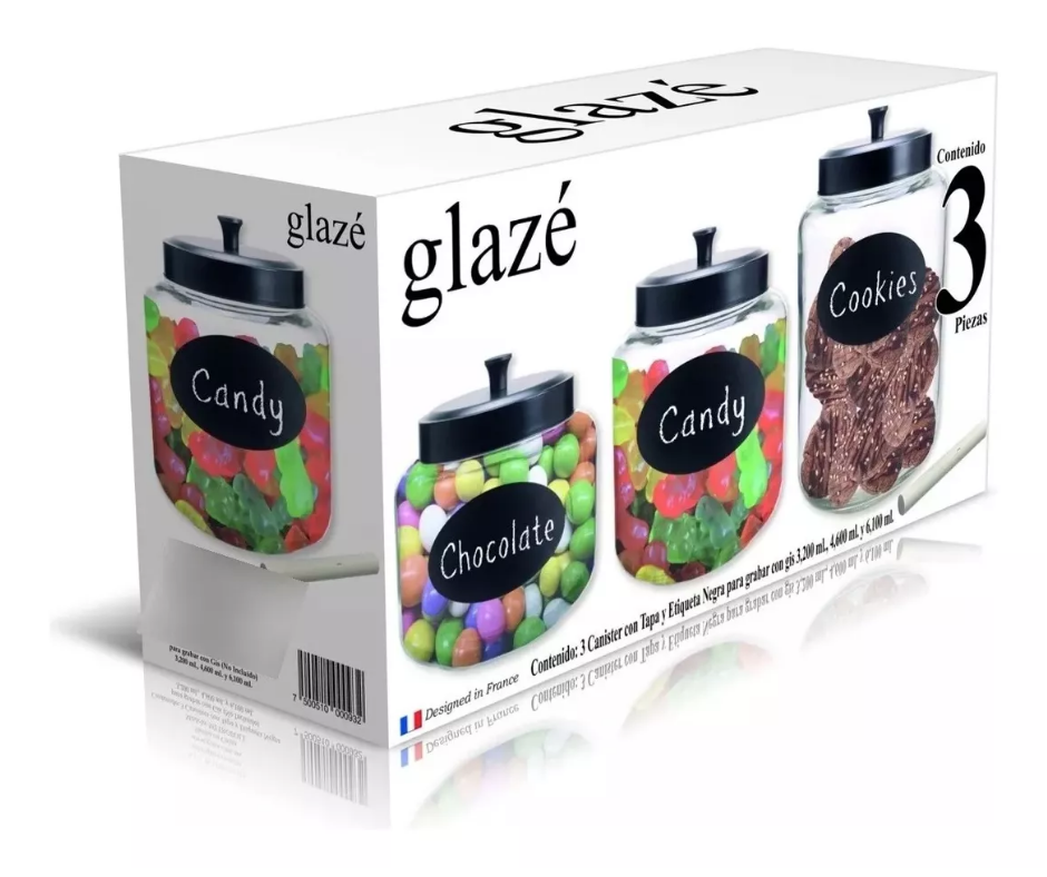 Contenedor De Vidrio Glazé Grande, Modelo Metropole, 3 recipiente - Amaru Comercializadora