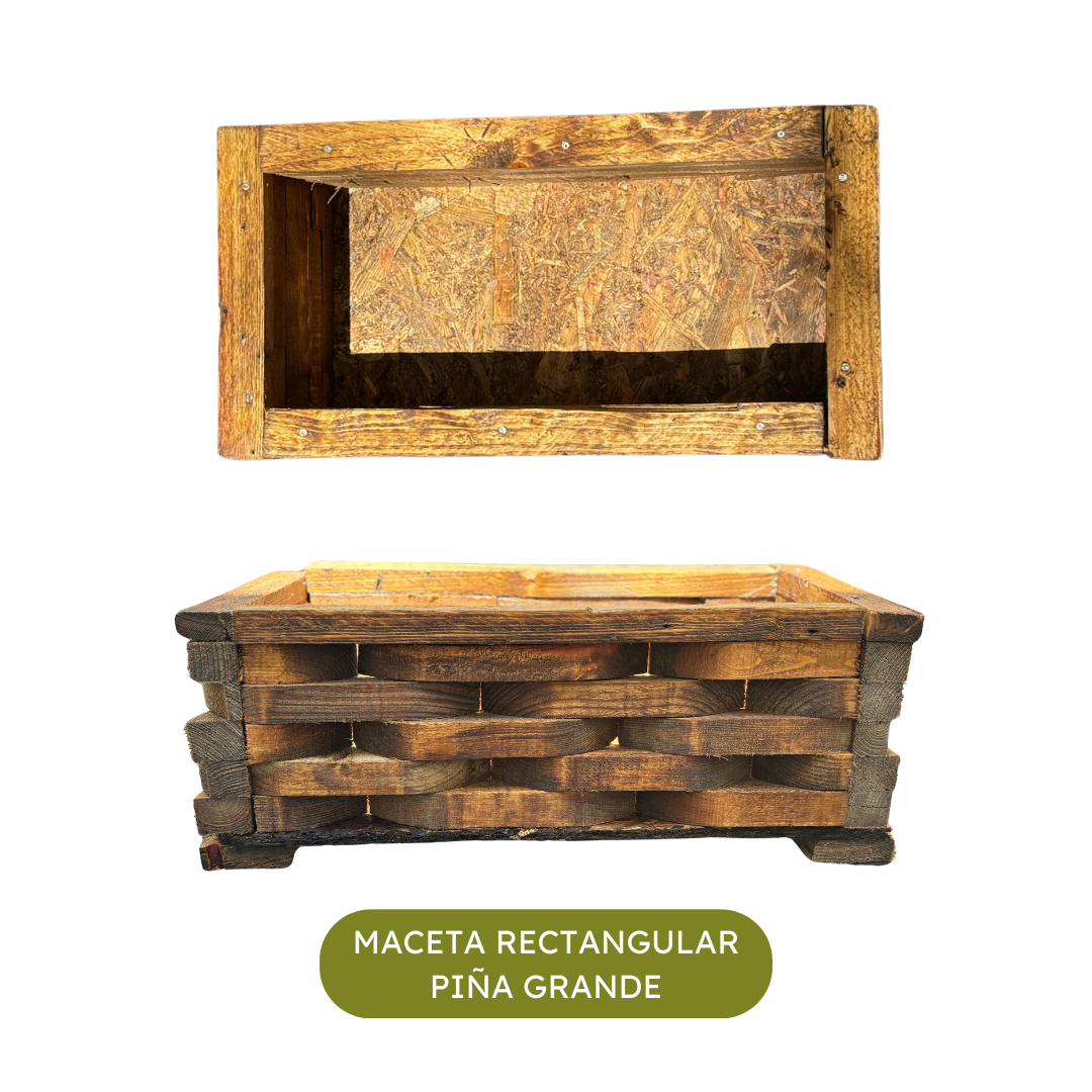 Maceta de Madera, Rectangular Piña Grande, 95cm - Amaru Comercializadora