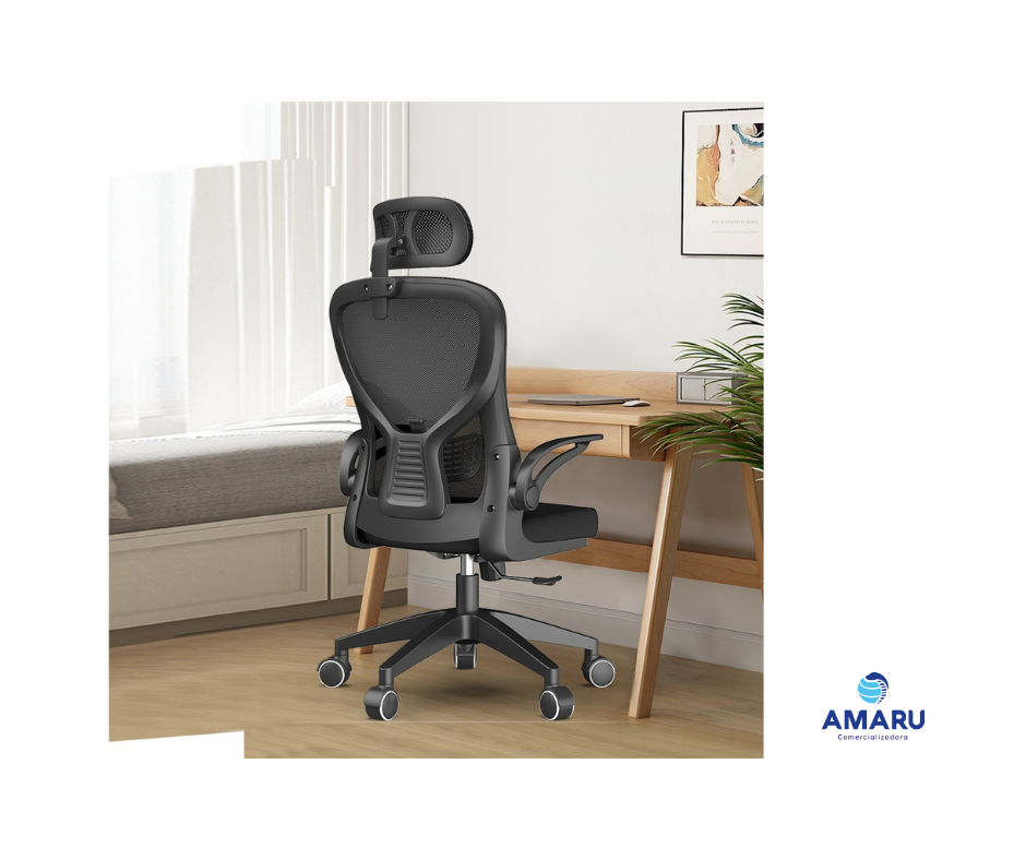 Silla De Oficina Ergonómica Negra Alta Con Cabecera
